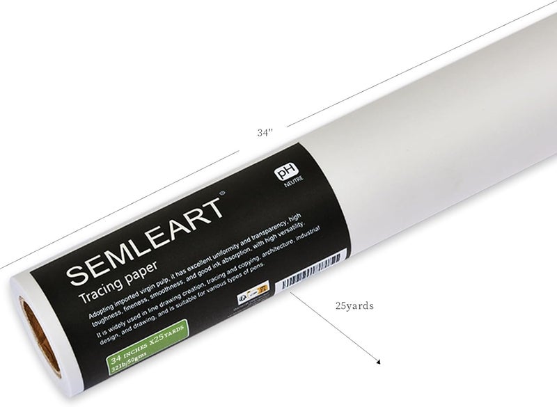 SEMLEART Artit's Tracing Paper roll,32lb/50gsm,34 inch x 25 Yard,Translucent Tracing Paper for Pencil, Marker and Ink - Trace Images, Sketching,Drawing - Image 2